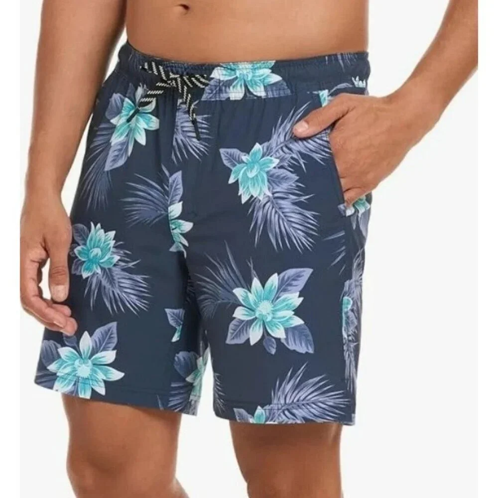 Hurley Men's S Tropical Floral Print Swim Shorts In Navy Blue & Teal N0995